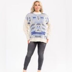 NWT Savanna Jane Southwestern Geometric Sweater Large Blue Cream